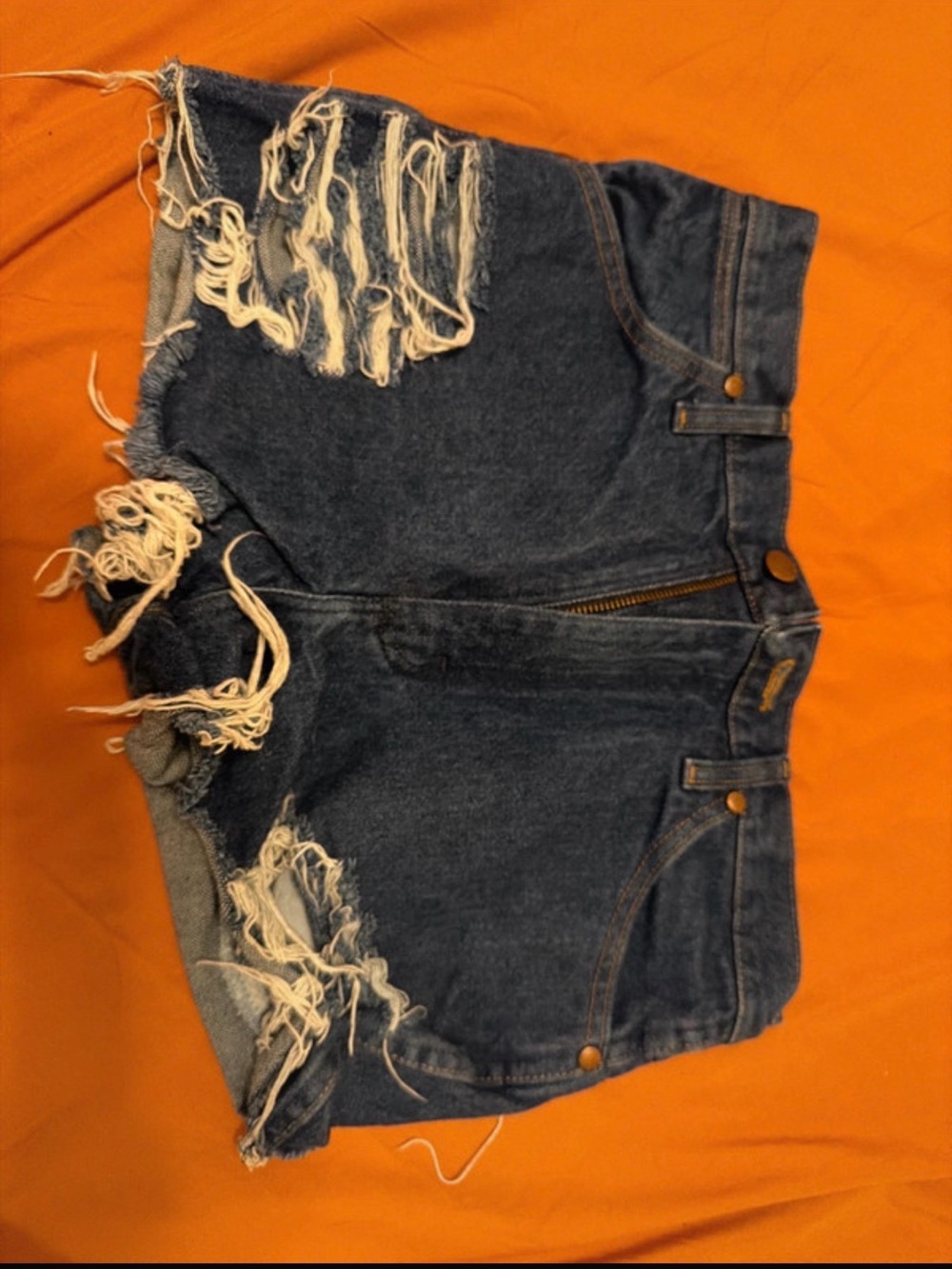 Wrangler Distressed High-Waist Denim Shorts - Dark Blue